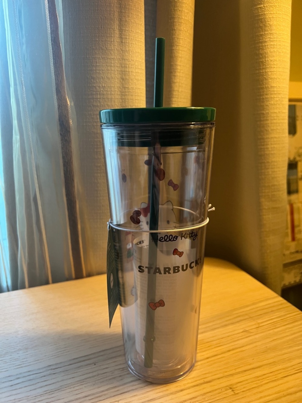 Starbucks Clear Tumbler with Green Lid and Straw